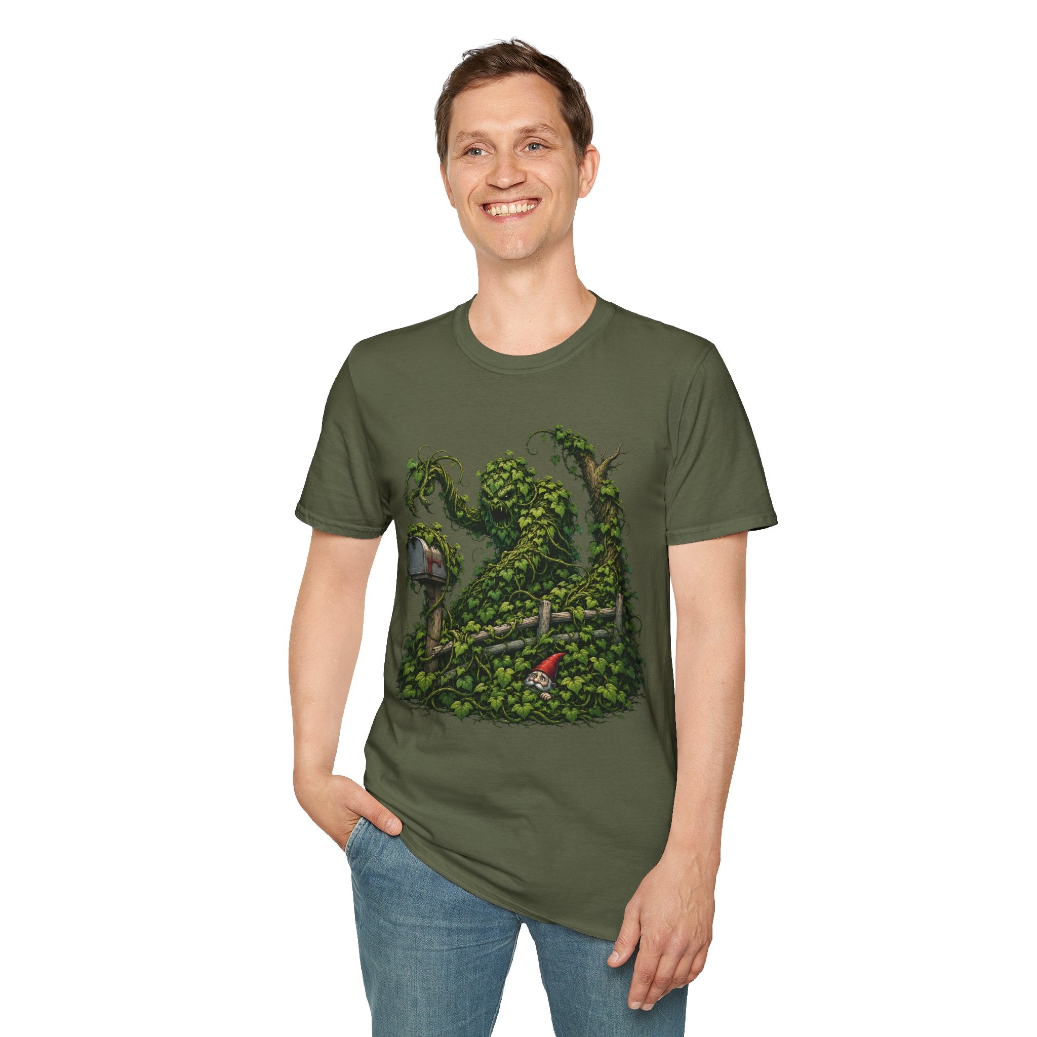 Kudzu Vine Monster with Garden Gnome Version 1 T‑Shirt