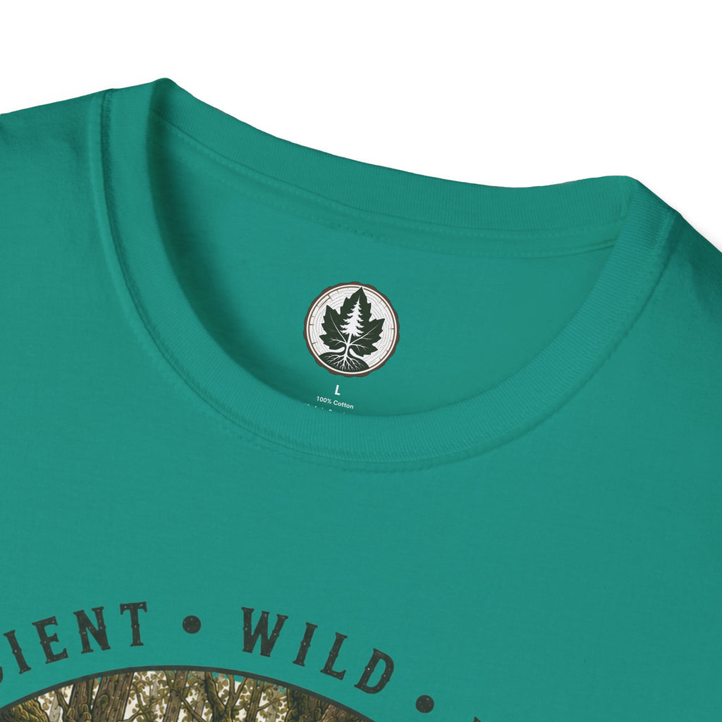 Pacific Northwest Tree T‑Shirt - "Ancient - Wild - Rooted" with Otto and Echo in the tree