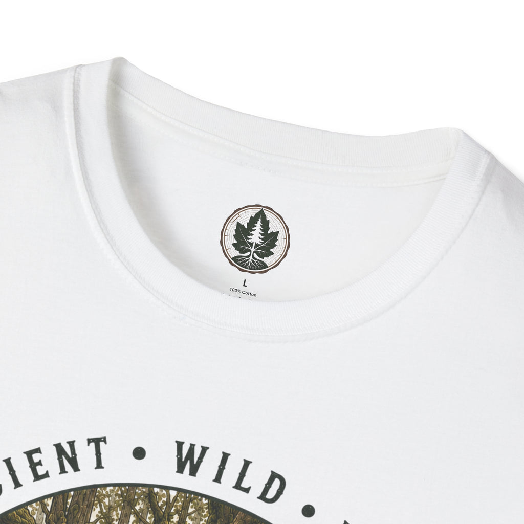 Pacific Northwest Tree T‑Shirt - "Ancient - Wild - Rooted" with Otto and Echo in the tree