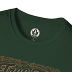 Tree Zen Version 2 Tree Rings and Oak Leaves background T‑Shirt