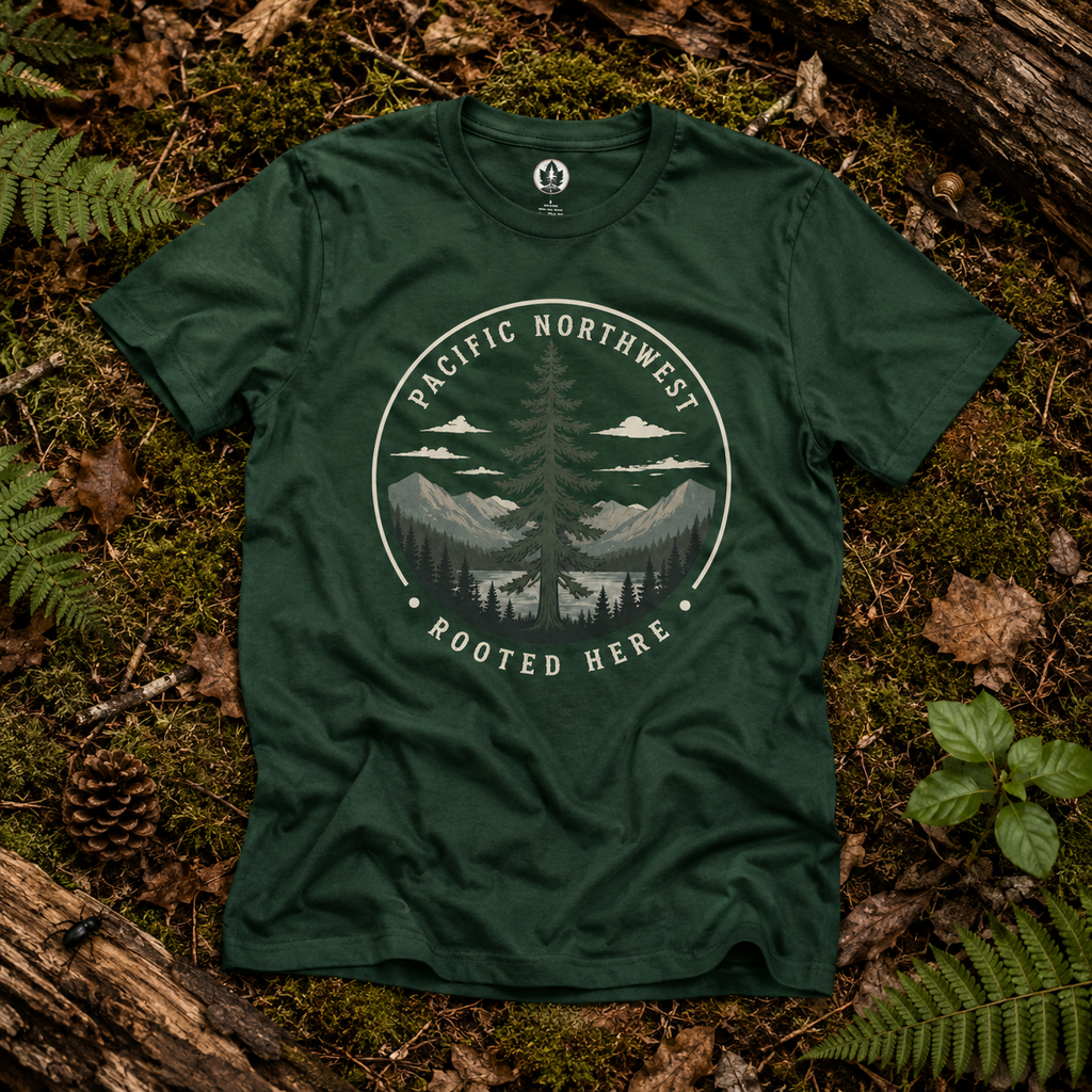 Pacific Northwest Tree T‑Shirt — “Rooted Here” Tee