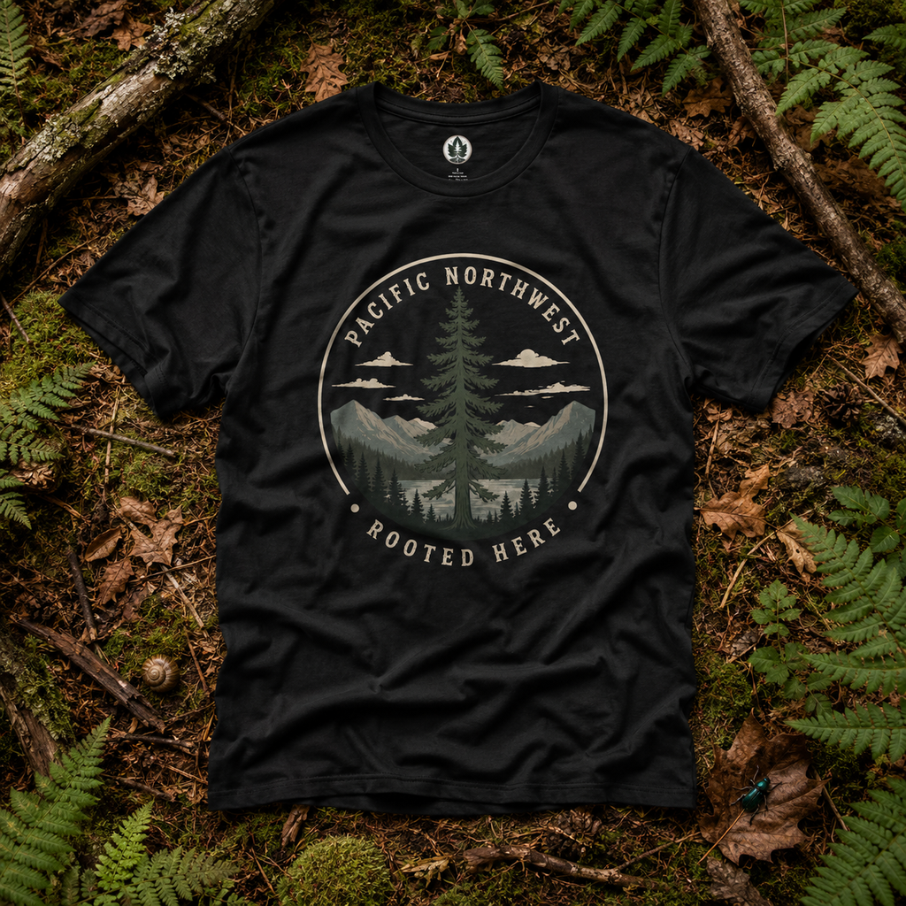 Pacific Northwest Tree T‑Shirt — “Rooted Here” Tee
