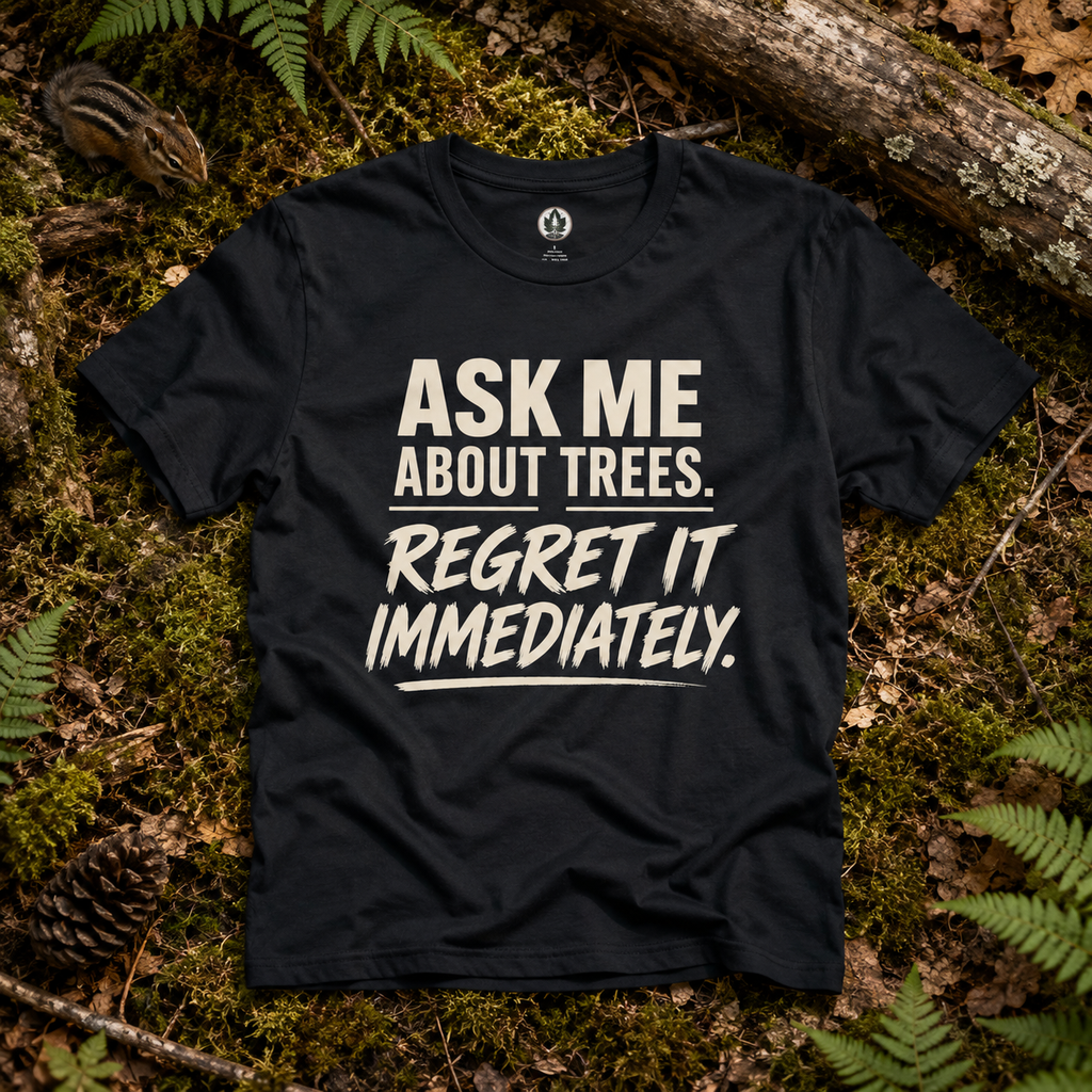 Ask Me About Trees, Regret it Immediately Text Only T‑Shirt