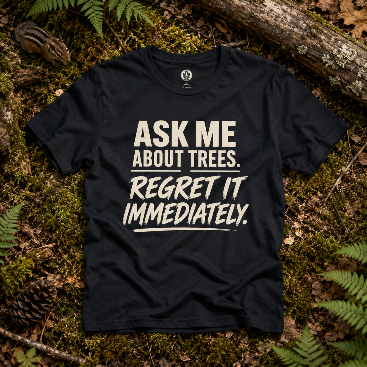 Ask Me About Trees, Regret it Immediately Text Only T‑Shirt