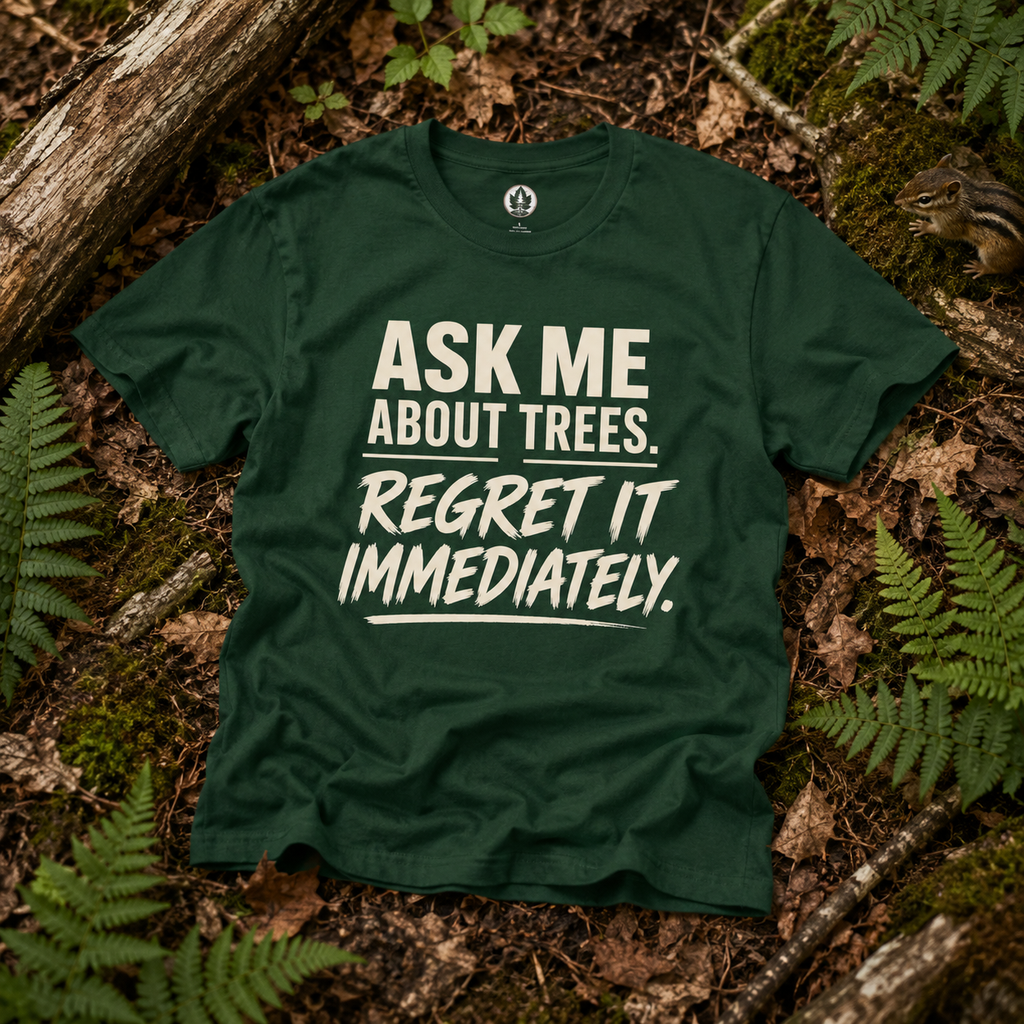 Ask Me About Trees, Regret it Immediately Text Only T‑Shirt