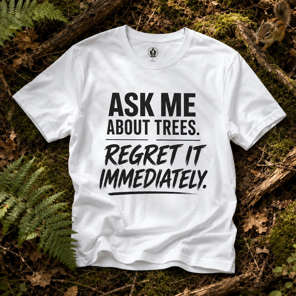 Ask Me About Trees, Regret it Immediately Text Only T‑Shirt