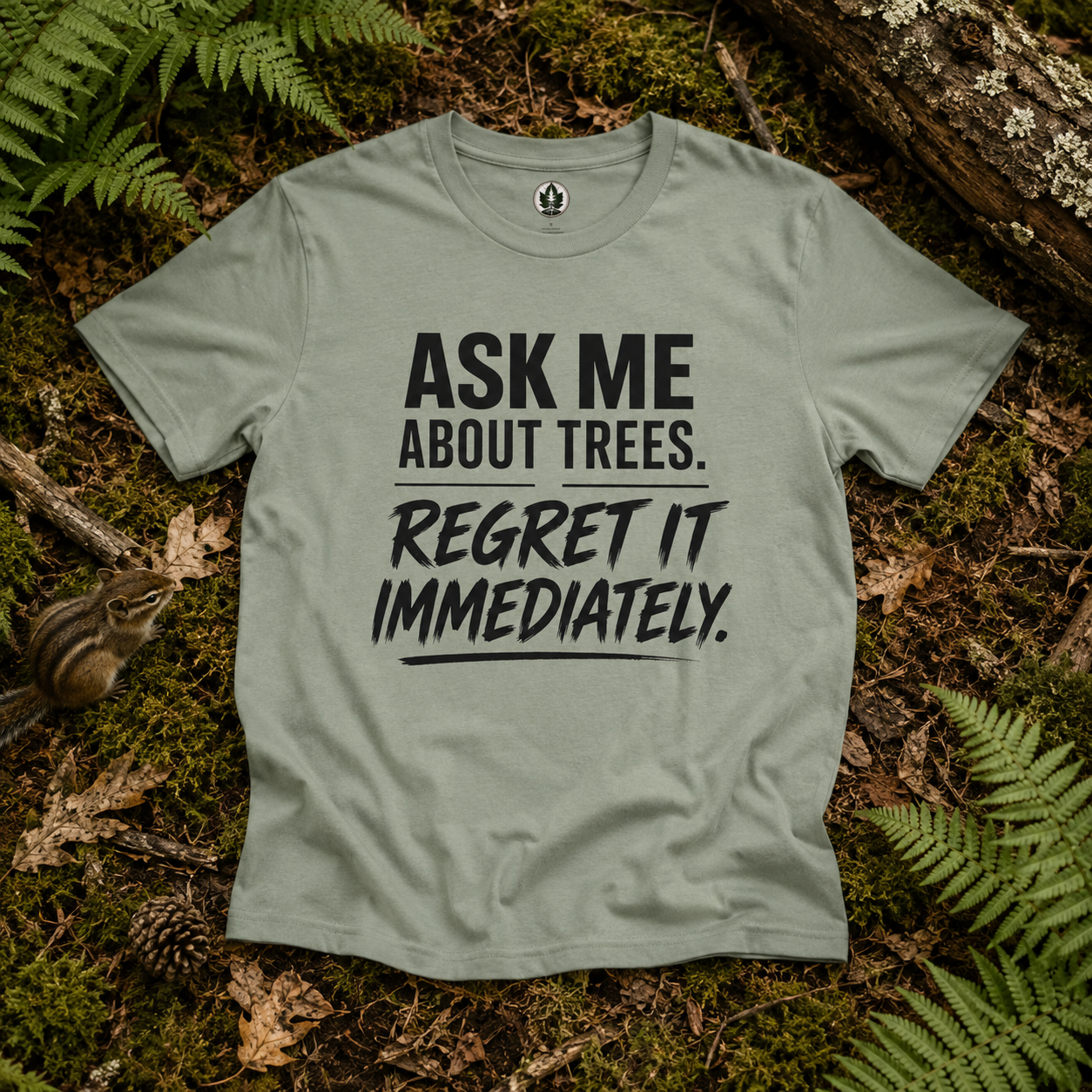 Ask Me About Trees, Regret it Immediately Text Only T‑Shirt