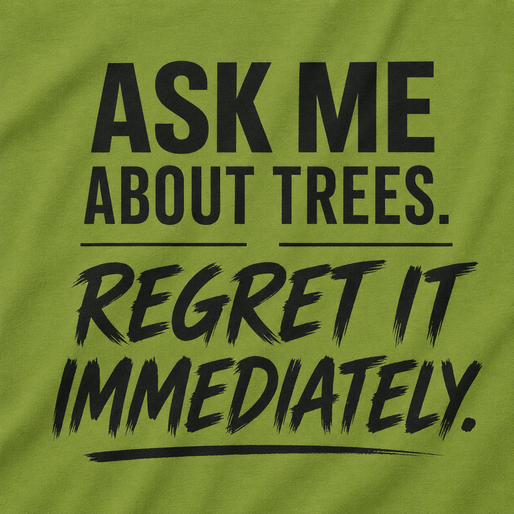 Ask Me About Trees, Regret it Immediately Text Only T‑Shirt