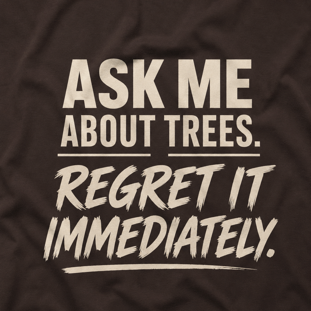 Ask Me About Trees, Regret it Immediately Text Only T‑Shirt