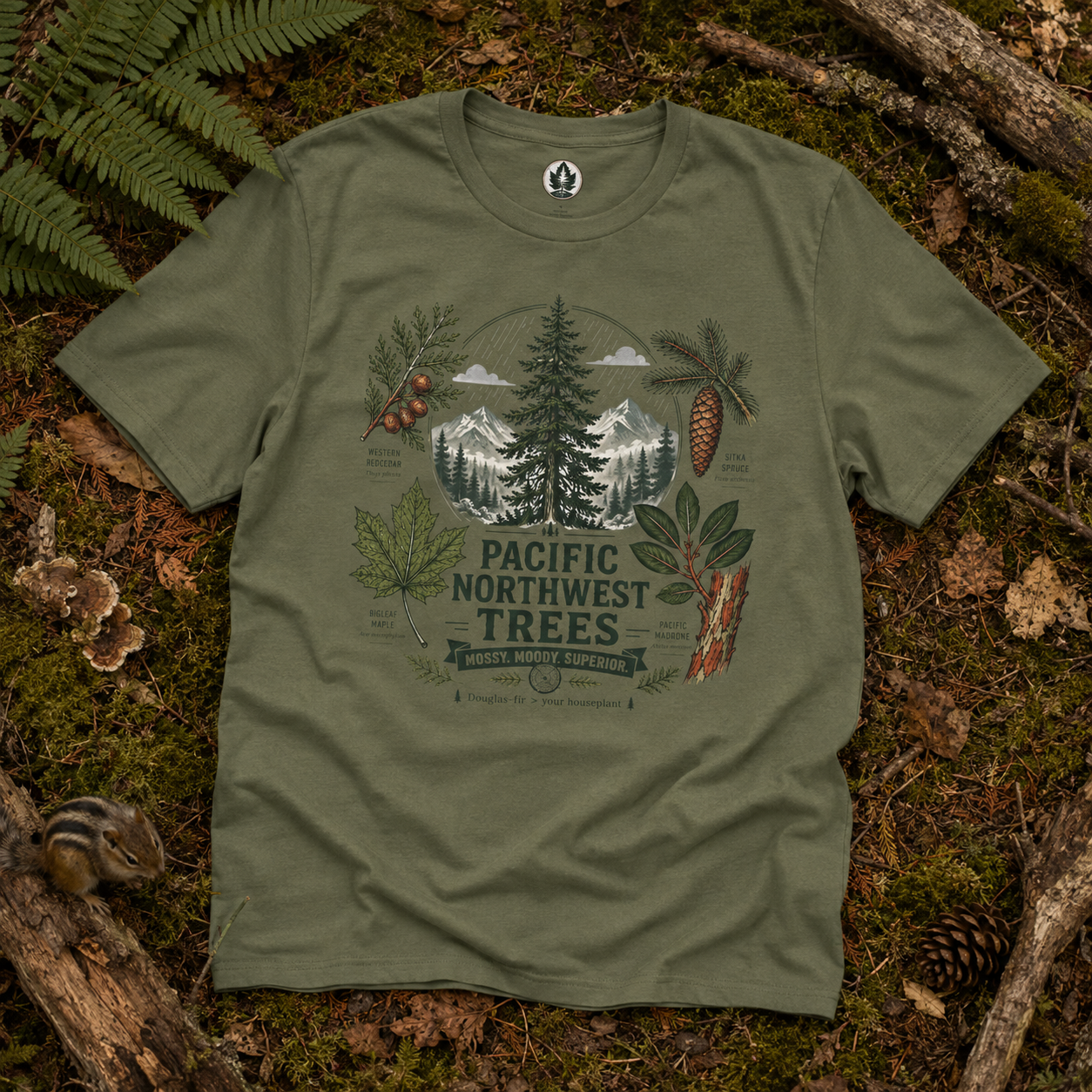 Pacific Northwest Trees, Mossy, Moody, Superior T‑Shirt