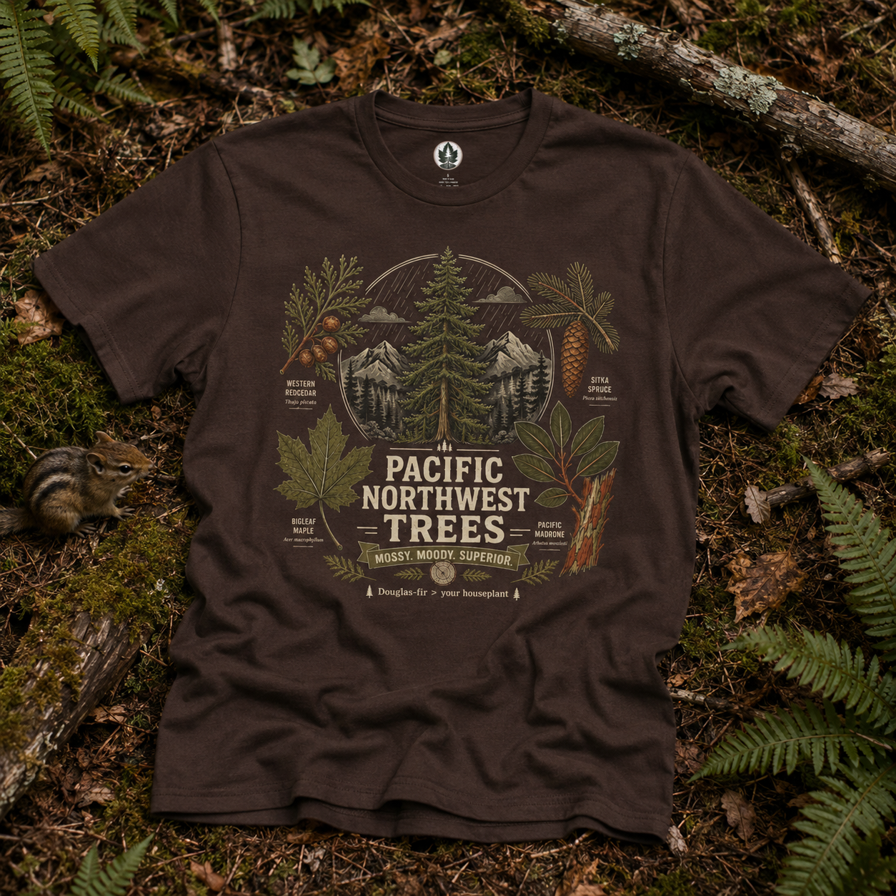 Pacific Northwest Trees, Mossy, Moody, Superior T‑Shirt