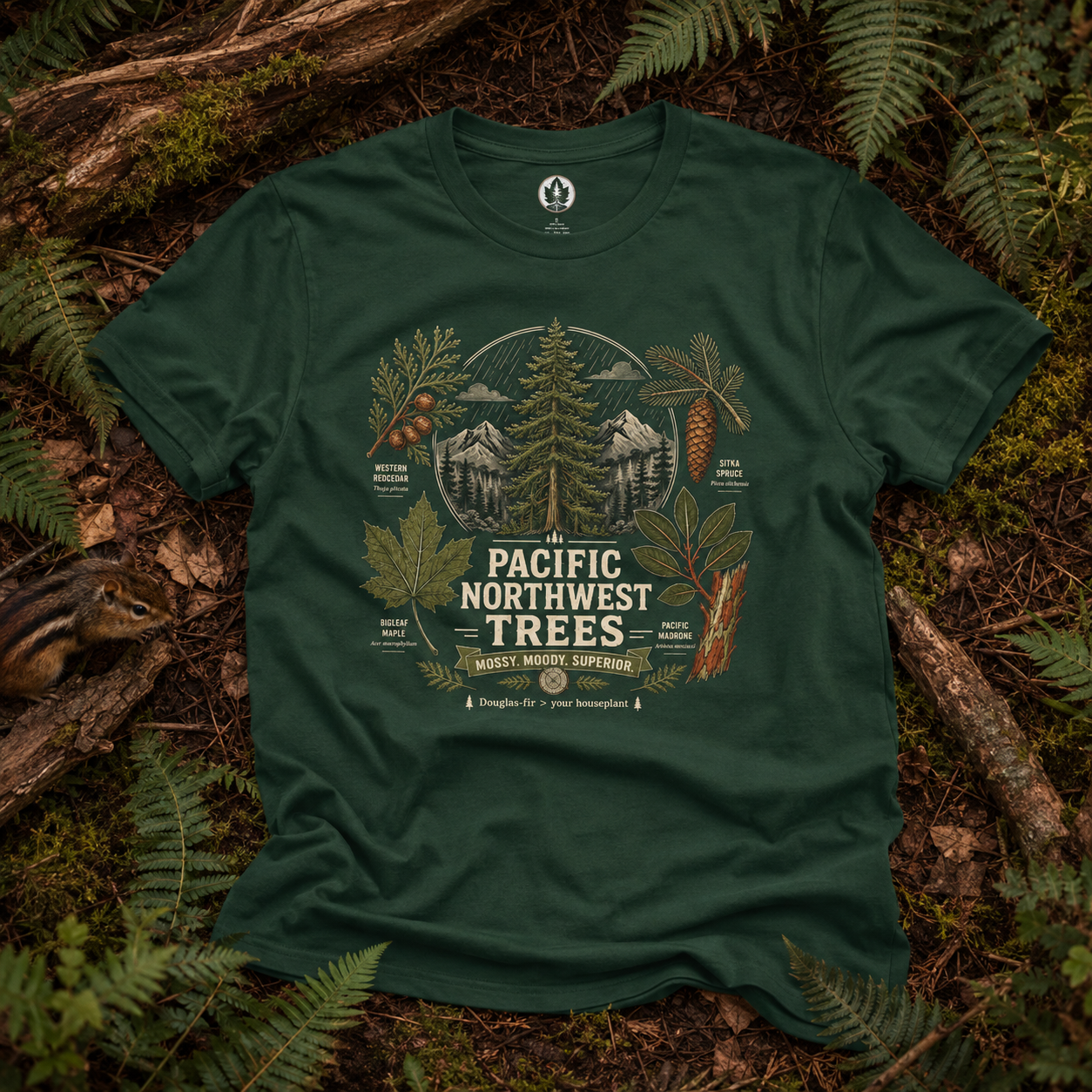 Pacific Northwest Trees, Mossy, Moody, Superior T‑Shirt