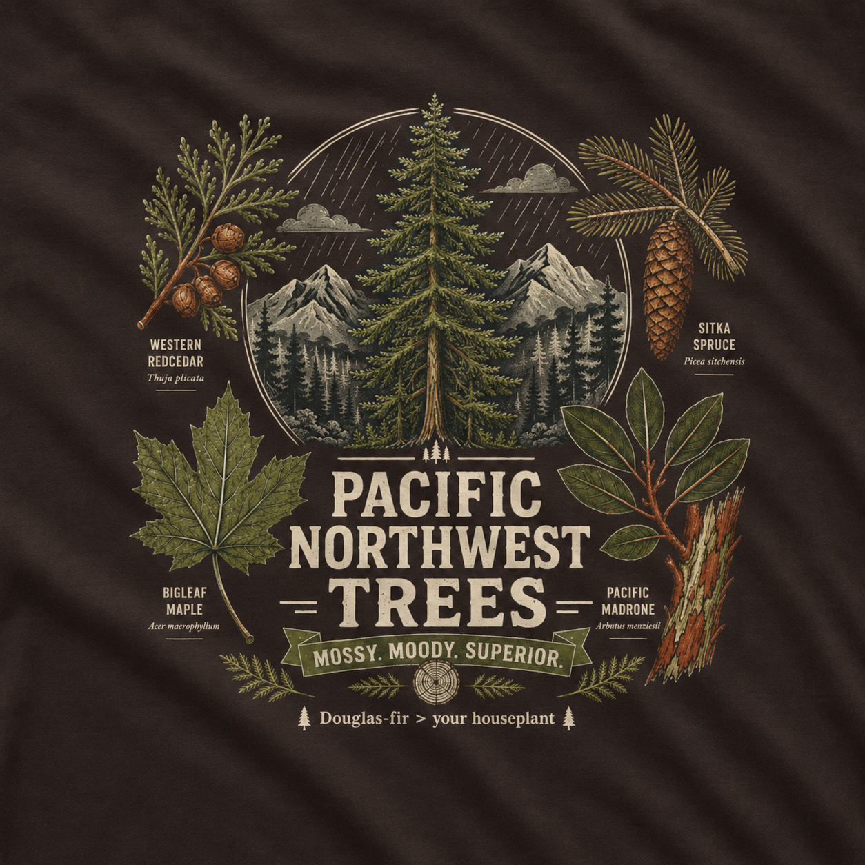 Pacific Northwest Trees, Mossy, Moody, Superior T‑Shirt
