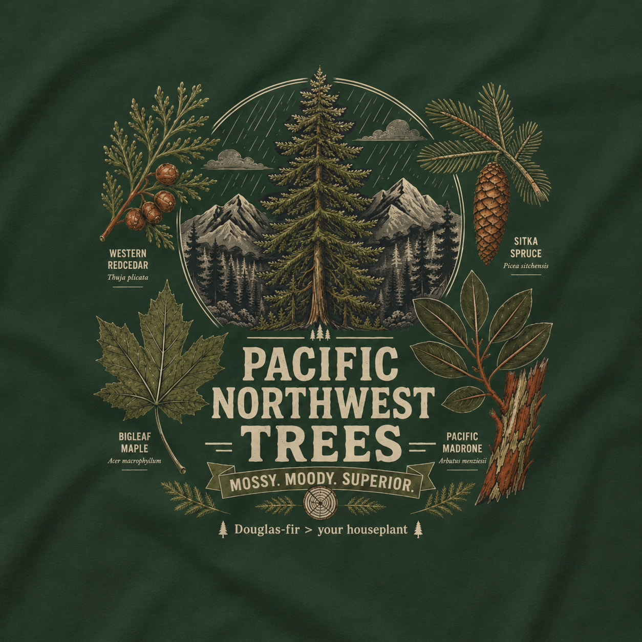 Pacific Northwest Trees, Mossy, Moody, Superior T‑Shirt