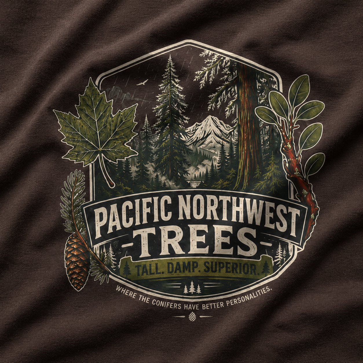 Pacific Northwest Trees, Tall, Damp, Superior T‑Shirt