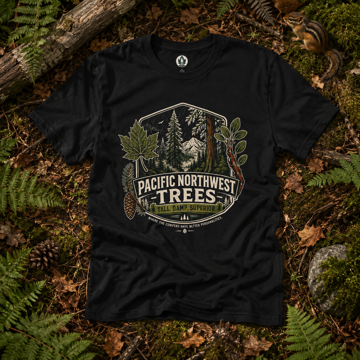 Pacific Northwest Trees, Tall, Damp, Superior T‑Shirt