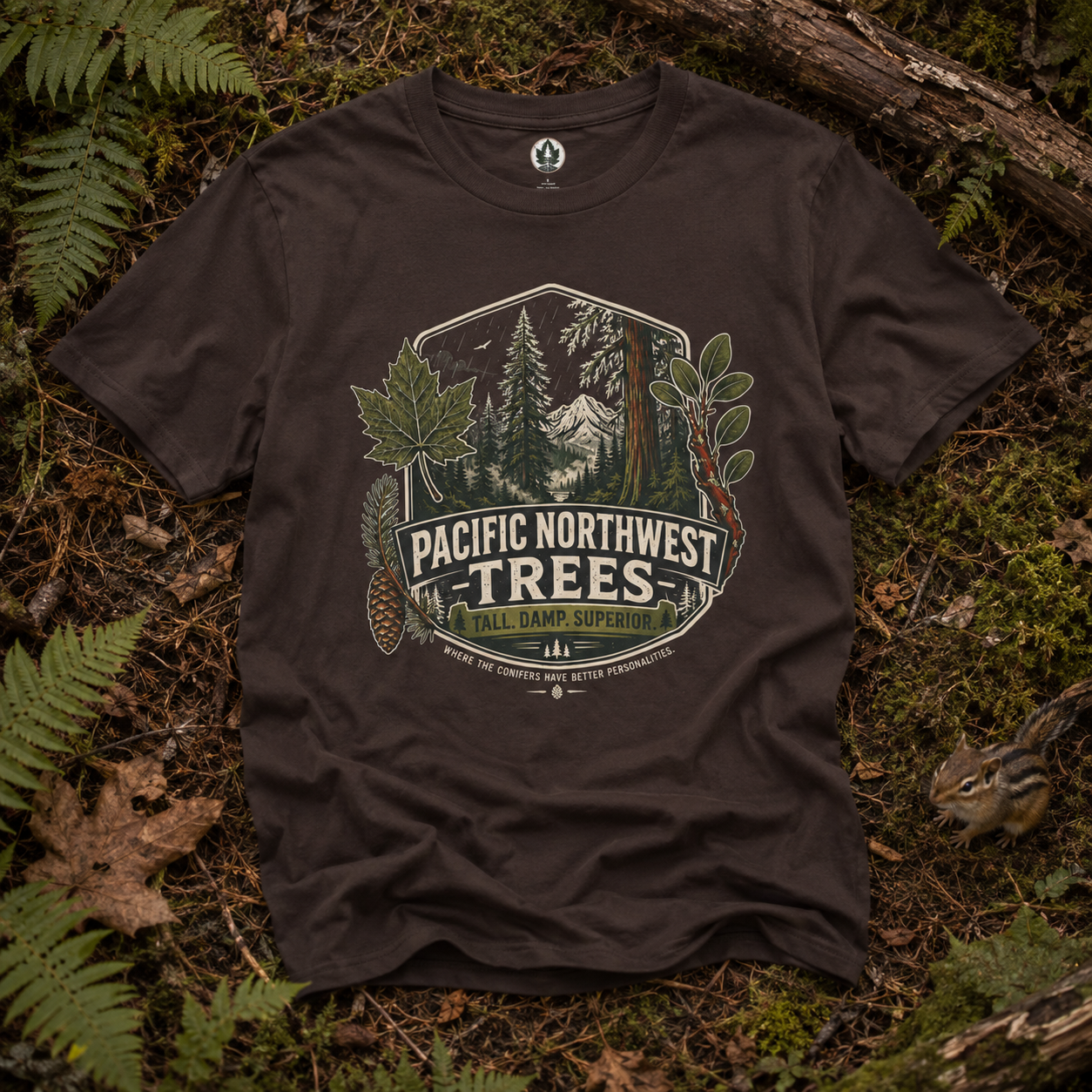 Pacific Northwest Trees, Tall, Damp, Superior T‑Shirt
