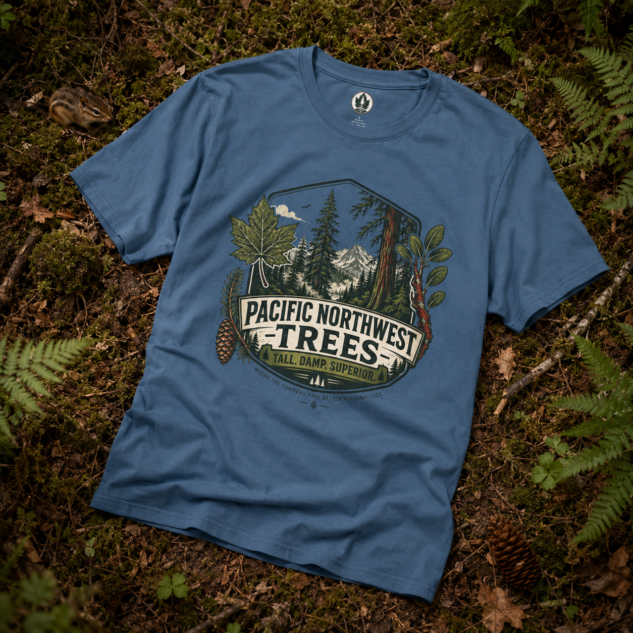 Pacific Northwest Trees, Tall, Damp, Superior T‑Shirt