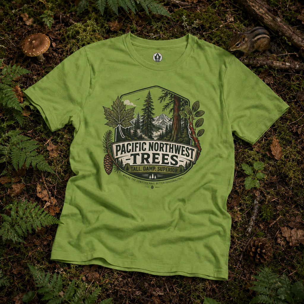 Pacific Northwest Trees, Tall, Damp, Superior T‑Shirt