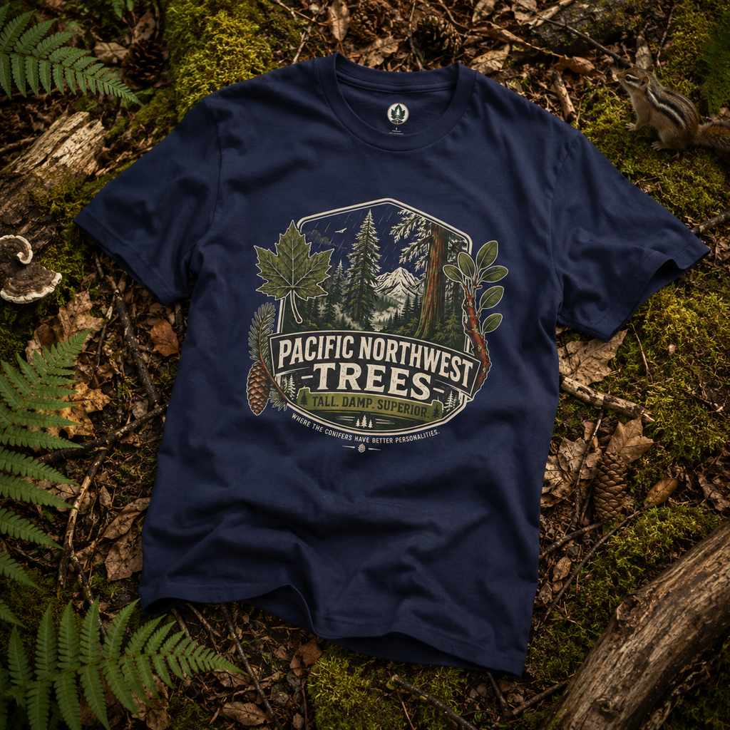 Pacific Northwest Trees, Tall, Damp, Superior T‑Shirt