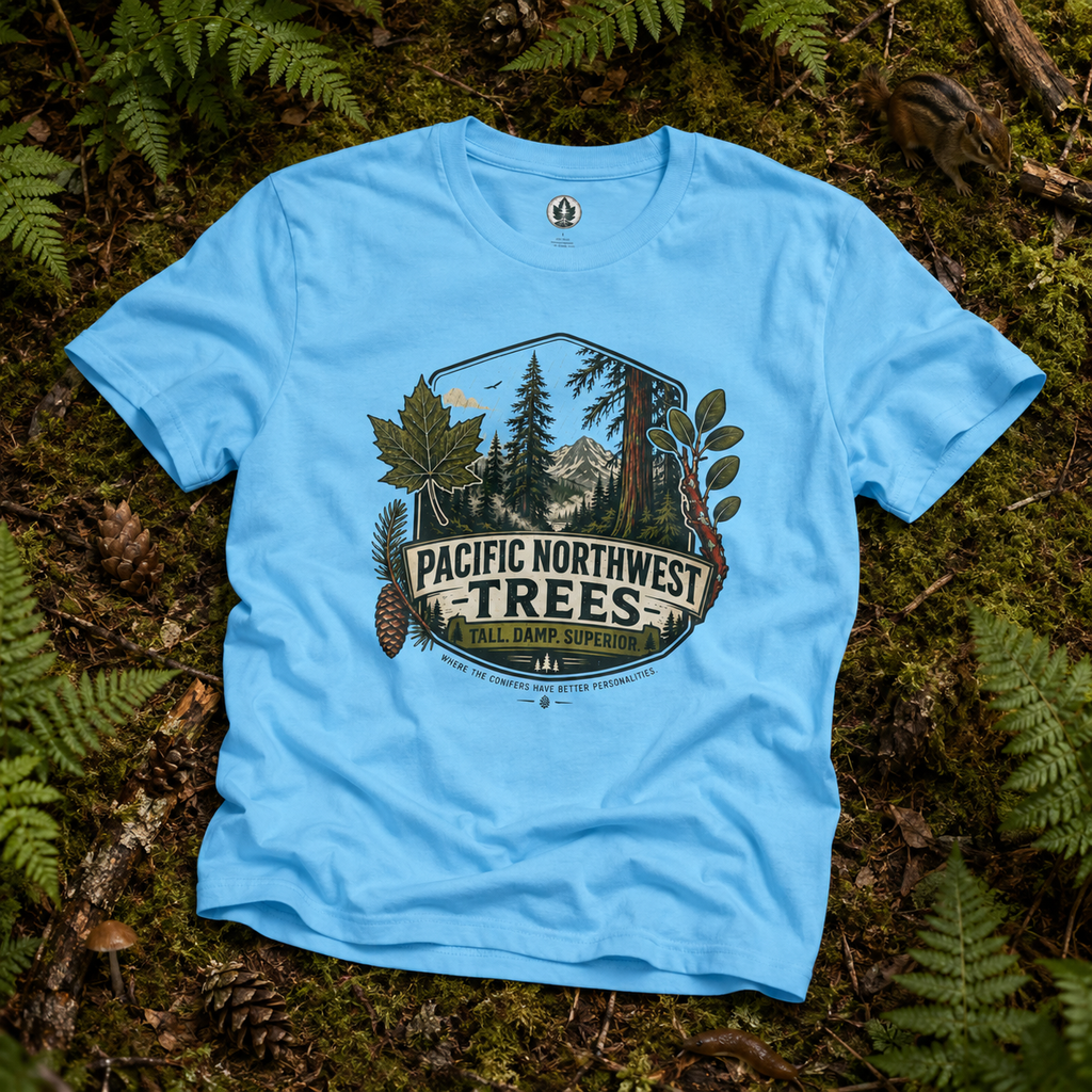 Pacific Northwest Trees, Tall, Damp, Superior T‑Shirt