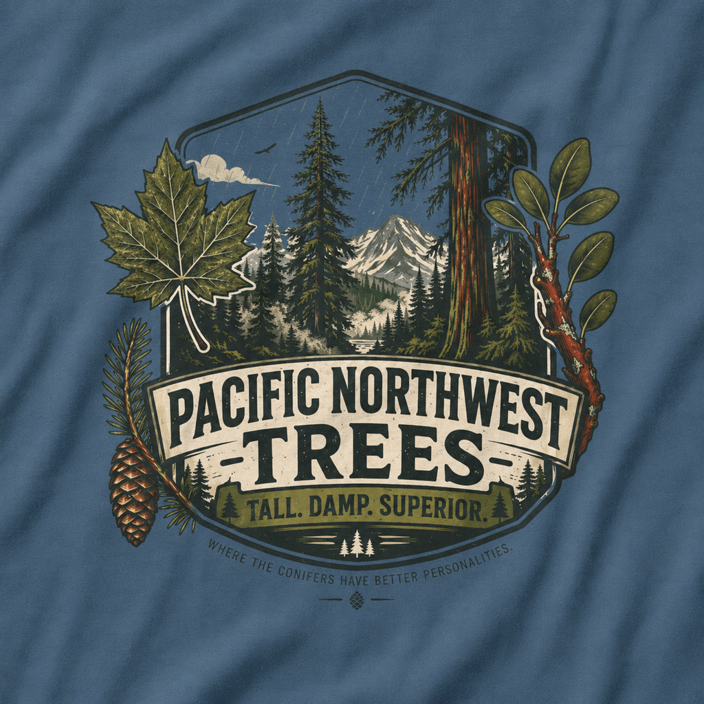 Pacific Northwest Trees, Tall, Damp, Superior T‑Shirt