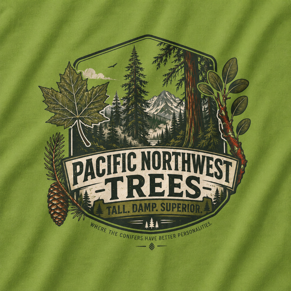 Pacific Northwest Trees, Tall, Damp, Superior T‑Shirt