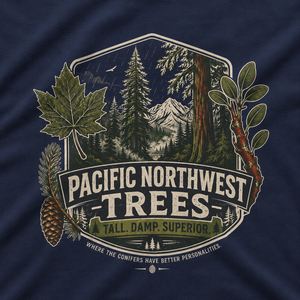 Pacific Northwest Trees, Tall, Damp, Superior T‑Shirt