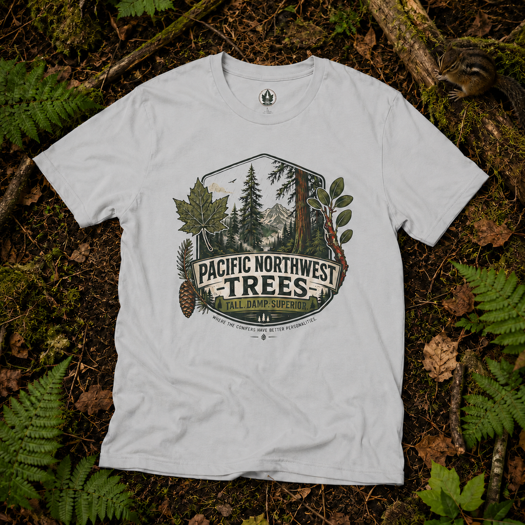 Pacific Northwest Trees, Tall, Damp, Superior T‑Shirt