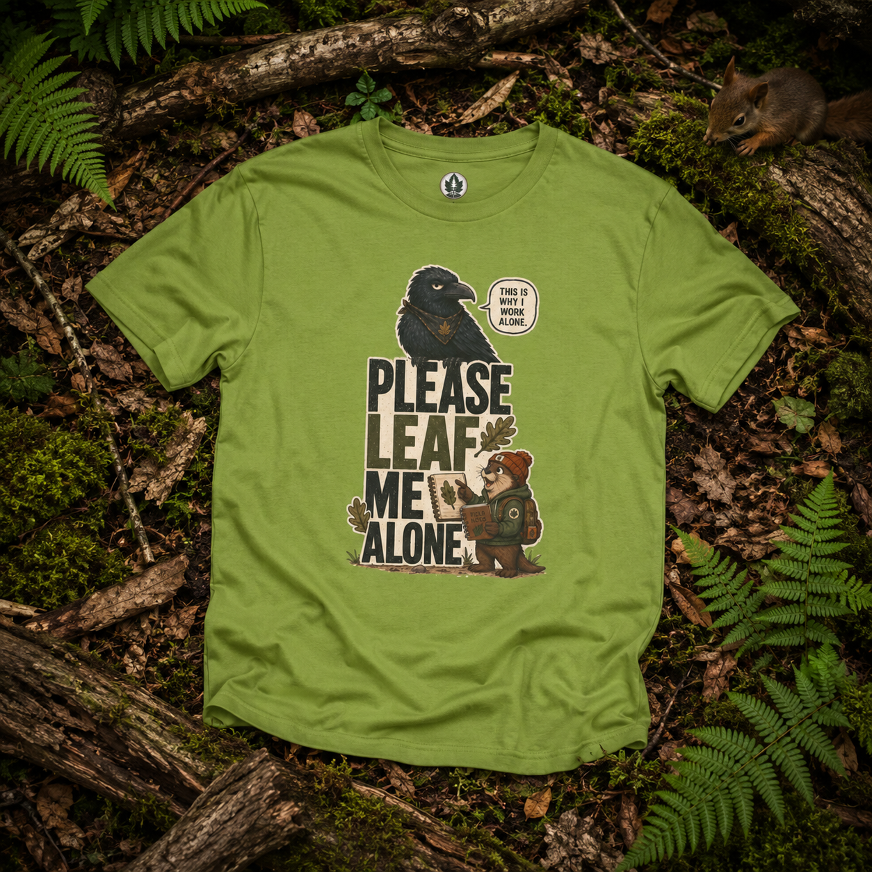 Please Leaf Me Alone (This is Why I Work Alone) Version 2 T‑Shirt