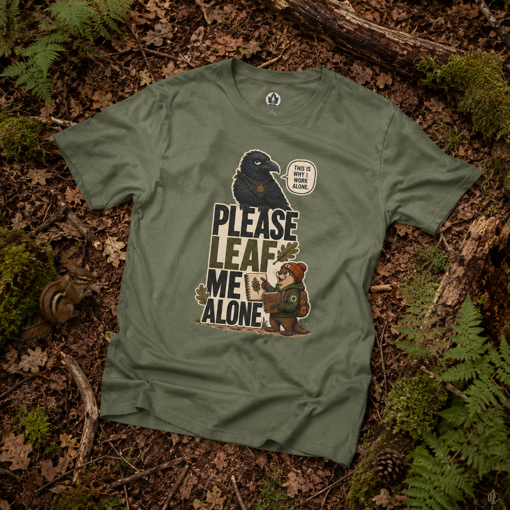 Please Leaf Me Alone (This is Why I Work Alone) Version 2 T‑Shirt