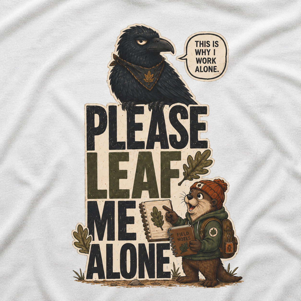 Please Leaf Me Alone (This is Why I Work Alone) Version 2 T‑Shirt