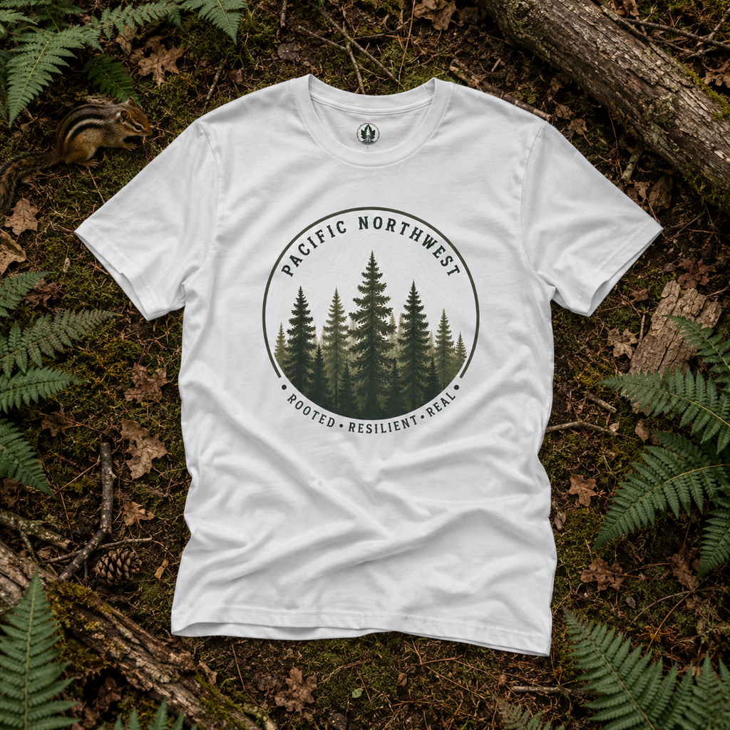 Pacific Northwest Tree T‑Shirt - "Rooted - Resilient - Real"
