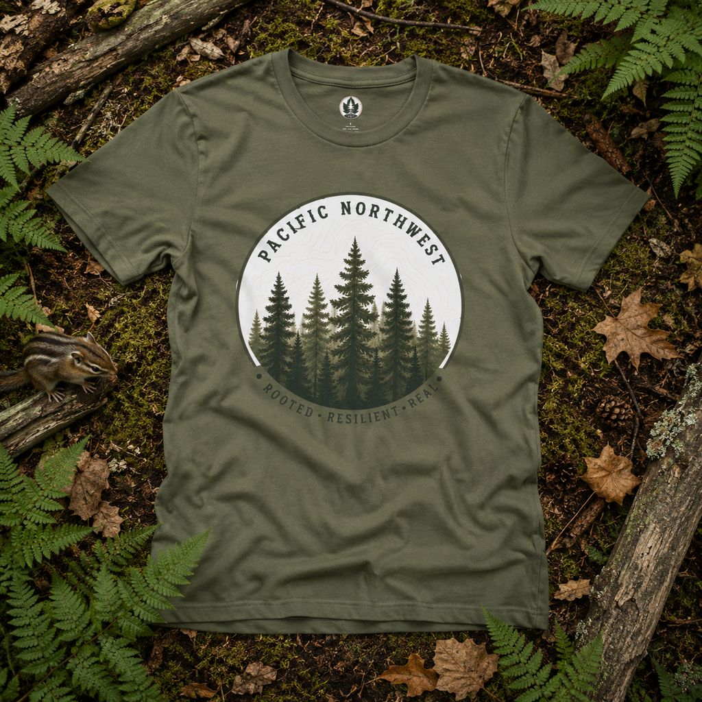 Pacific Northwest Tree T‑Shirt - "Rooted - Resilient - Real"