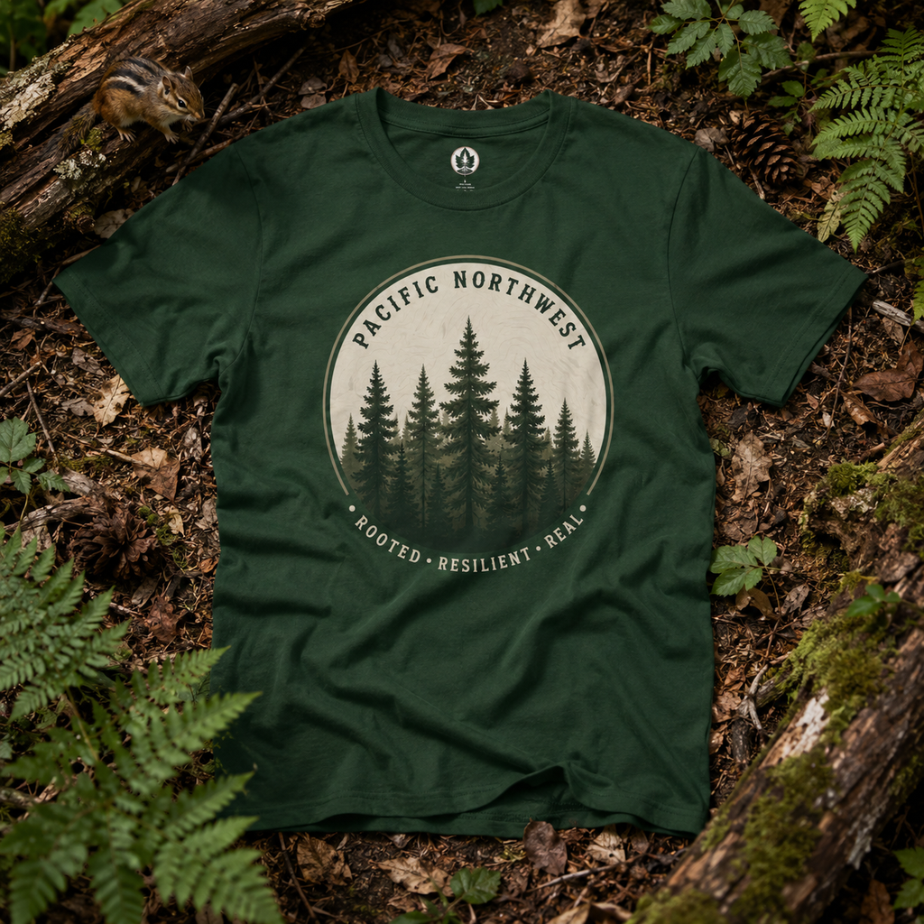 Pacific Northwest Tree T‑Shirt - "Rooted - Resilient - Real"