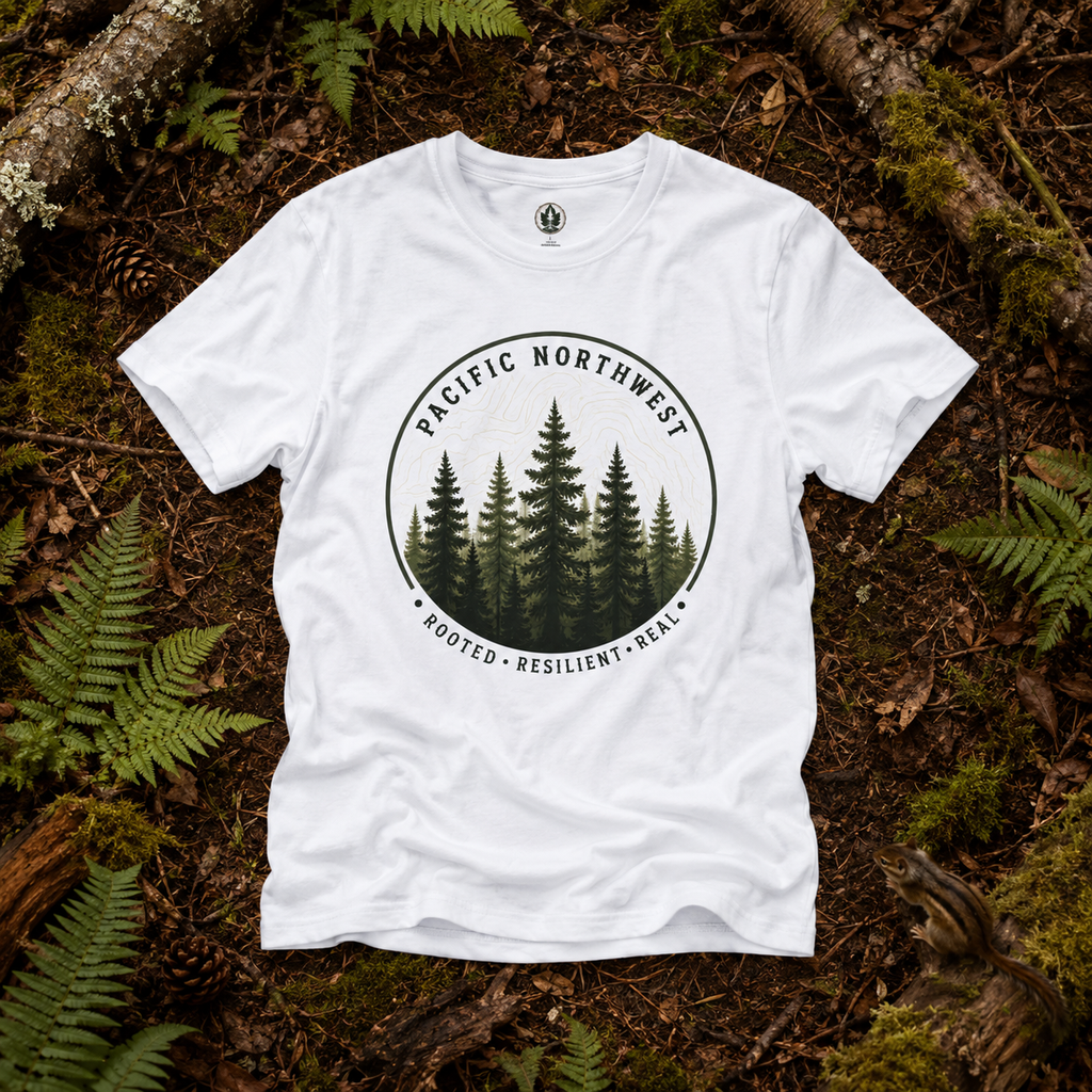 Pacific Northwest Tree T‑Shirt - "Rooted - Resilient - Real"