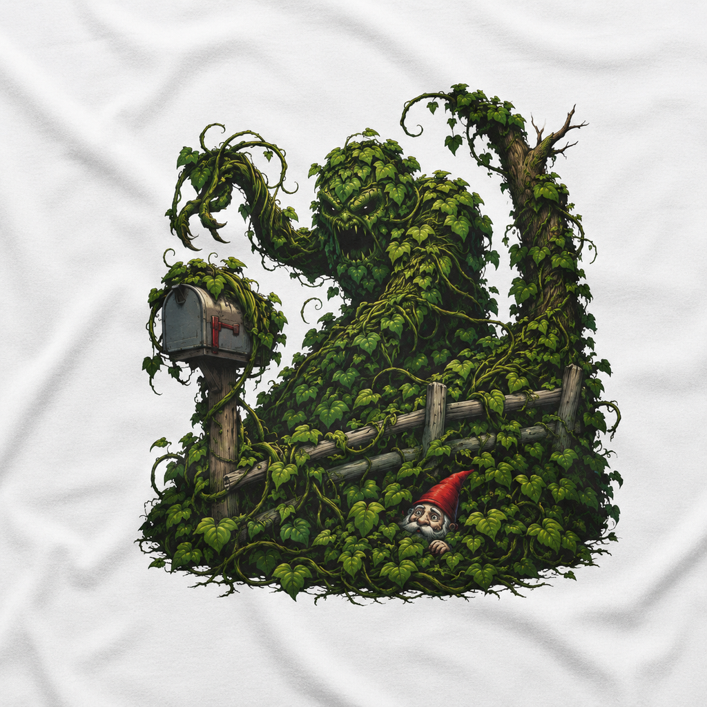 Kudzu Vine Monster with Garden Gnome Version 1 T‑Shirt