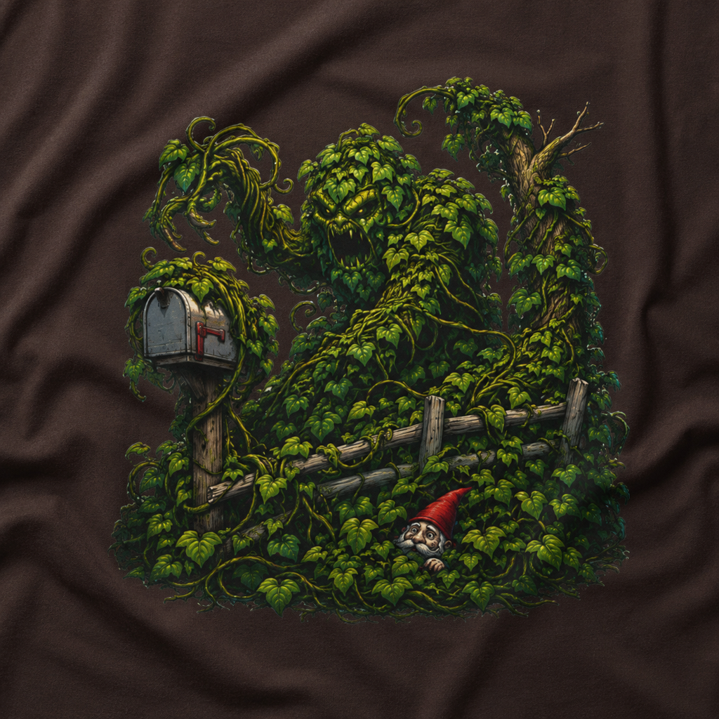 Kudzu Vine Monster with Garden Gnome Version 1 T‑Shirt
