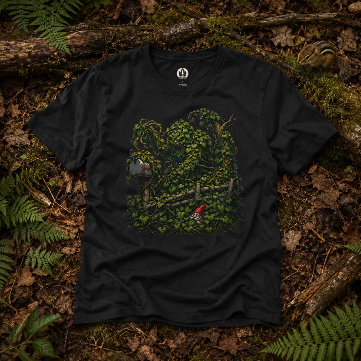 Kudzu Vine Monster with Garden Gnome Version 1 T‑Shirt