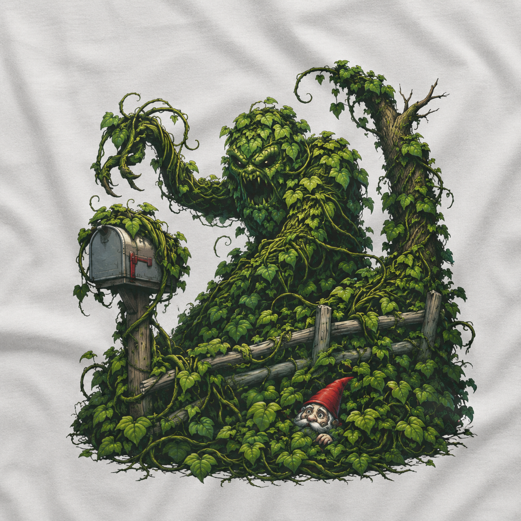 Kudzu Vine Monster with Garden Gnome Version 1 T‑Shirt