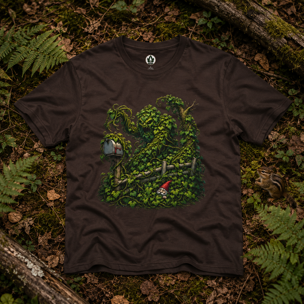 Kudzu Vine Monster with Garden Gnome Version 1 T‑Shirt
