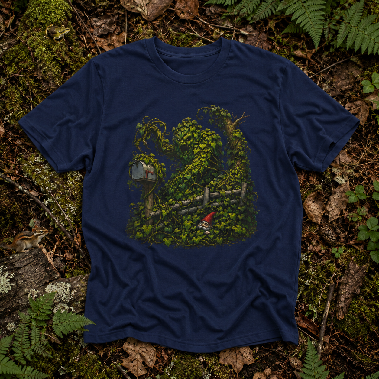 Kudzu Vine Monster with Garden Gnome Version 1 T‑Shirt