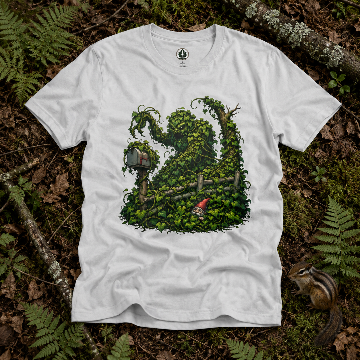 Kudzu Vine Monster with Garden Gnome Version 1 T‑Shirt