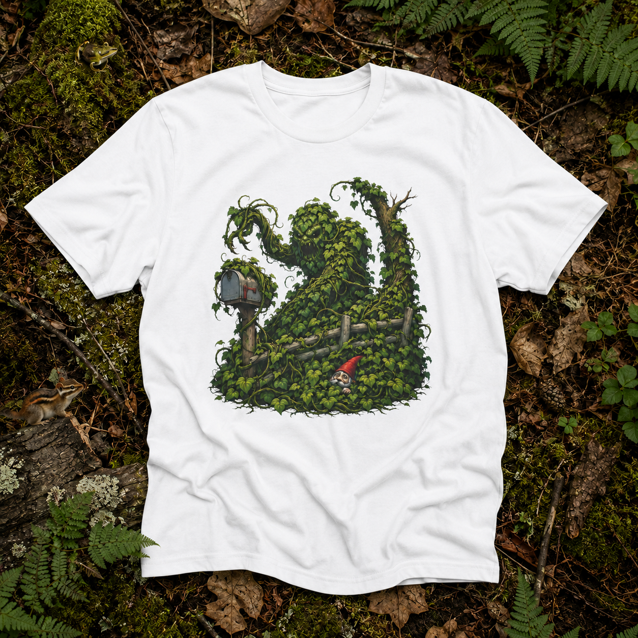 Kudzu Vine Monster with Garden Gnome Version 1 T‑Shirt