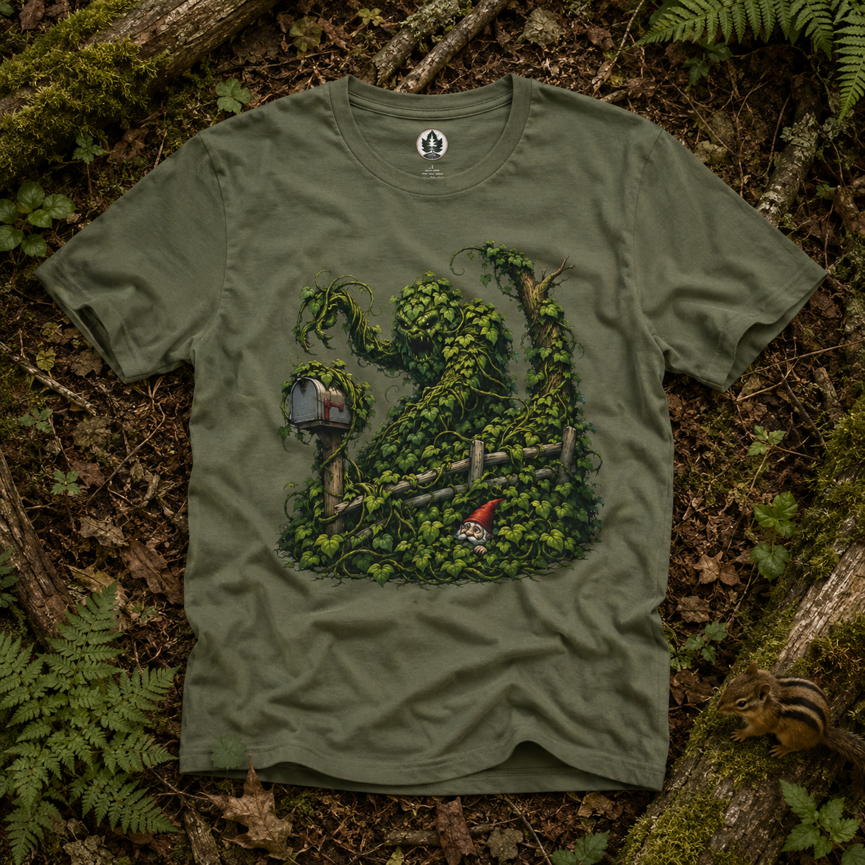 Kudzu Vine Monster with Garden Gnome Version 1 T‑Shirt