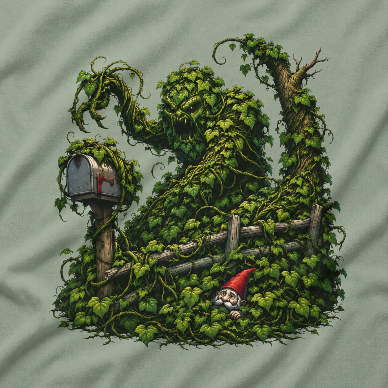 Kudzu Vine Monster with Garden Gnome Version 1 T‑Shirt