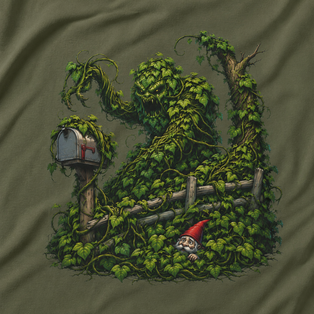 Kudzu Vine Monster with Garden Gnome Version 1 T‑Shirt