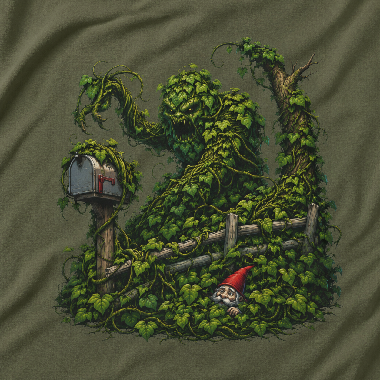 Kudzu Vine Monster with Garden Gnome Version 1 T‑Shirt