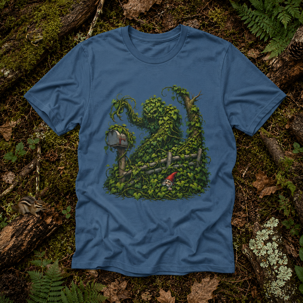 Kudzu Vine Monster with Garden Gnome Version 1 T‑Shirt