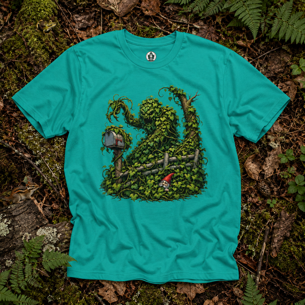 Kudzu Vine Monster with Garden Gnome Version 1 T‑Shirt